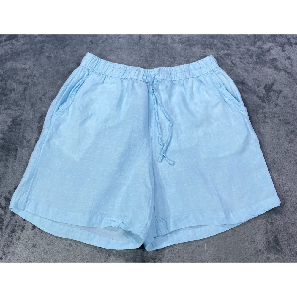 Tahari Shorts Size Small Blue 100% Linen Drawstring Elastic Waist Casual Coastal